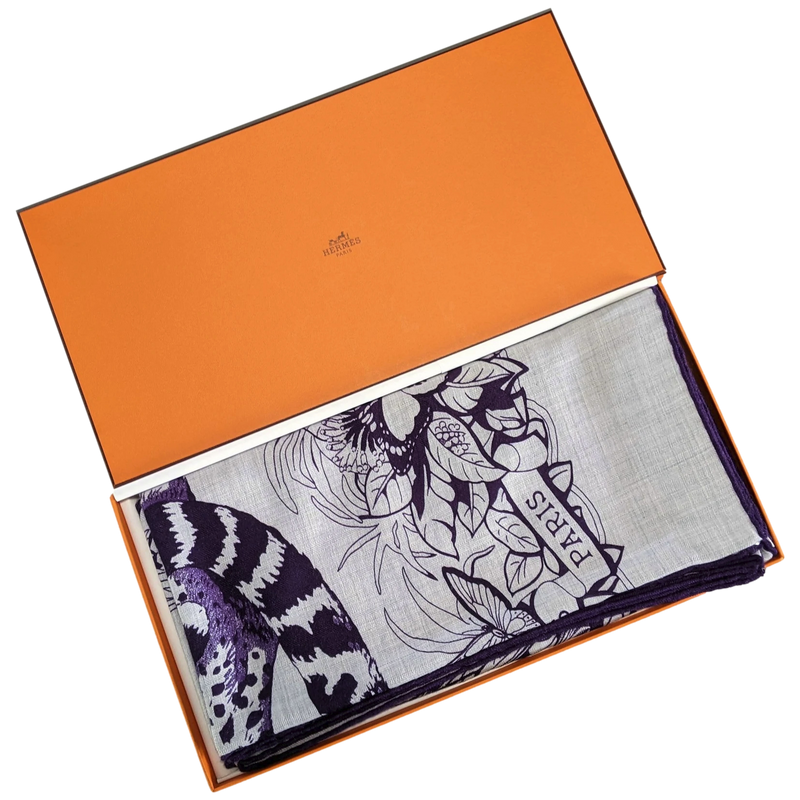 Hermes Gris [C210] Chiné/Iris "Jungle Love Tattoo" by Robert Dallet Cashmere 140 cm