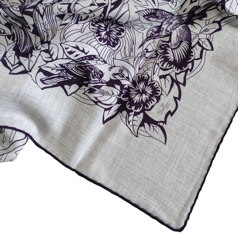 Hermes Gris [C210] Chiné/Iris "Jungle Love Tattoo" by Robert Dallet Cashmere 140 cm