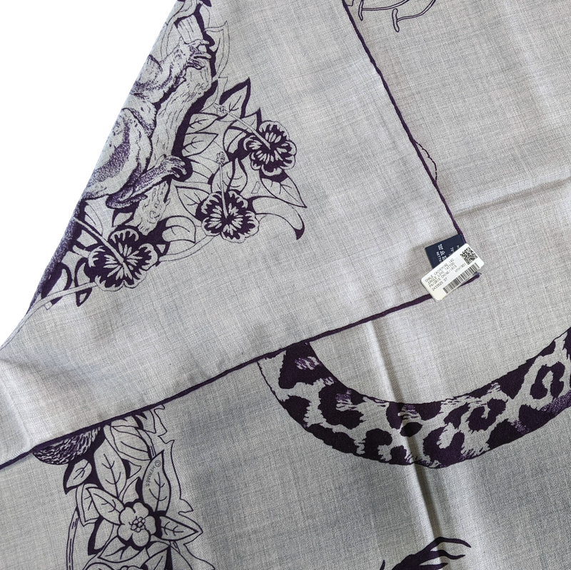 Hermes Gris [C210] Chiné/Iris "Jungle Love Tattoo" by Robert Dallet Cashmere 140 cm