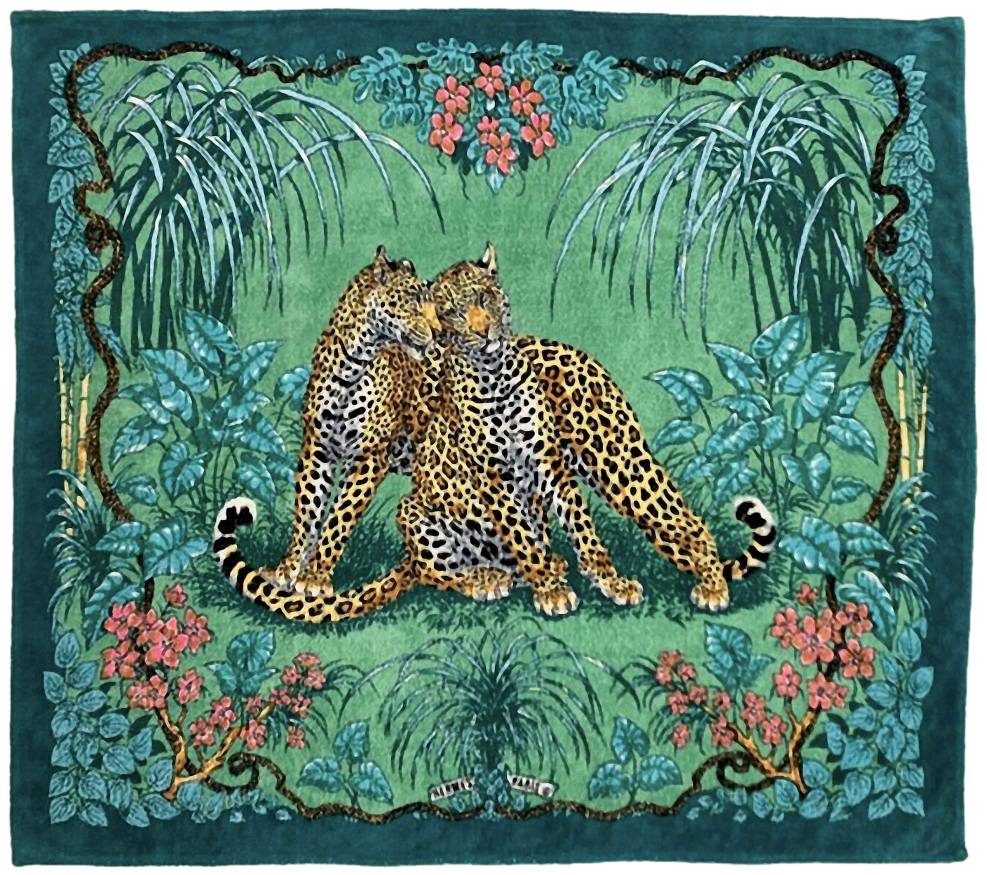 HERMES Green JUNGLE LOVE Tapis de Plage Terry Beach XXL 148 x 220 cm
