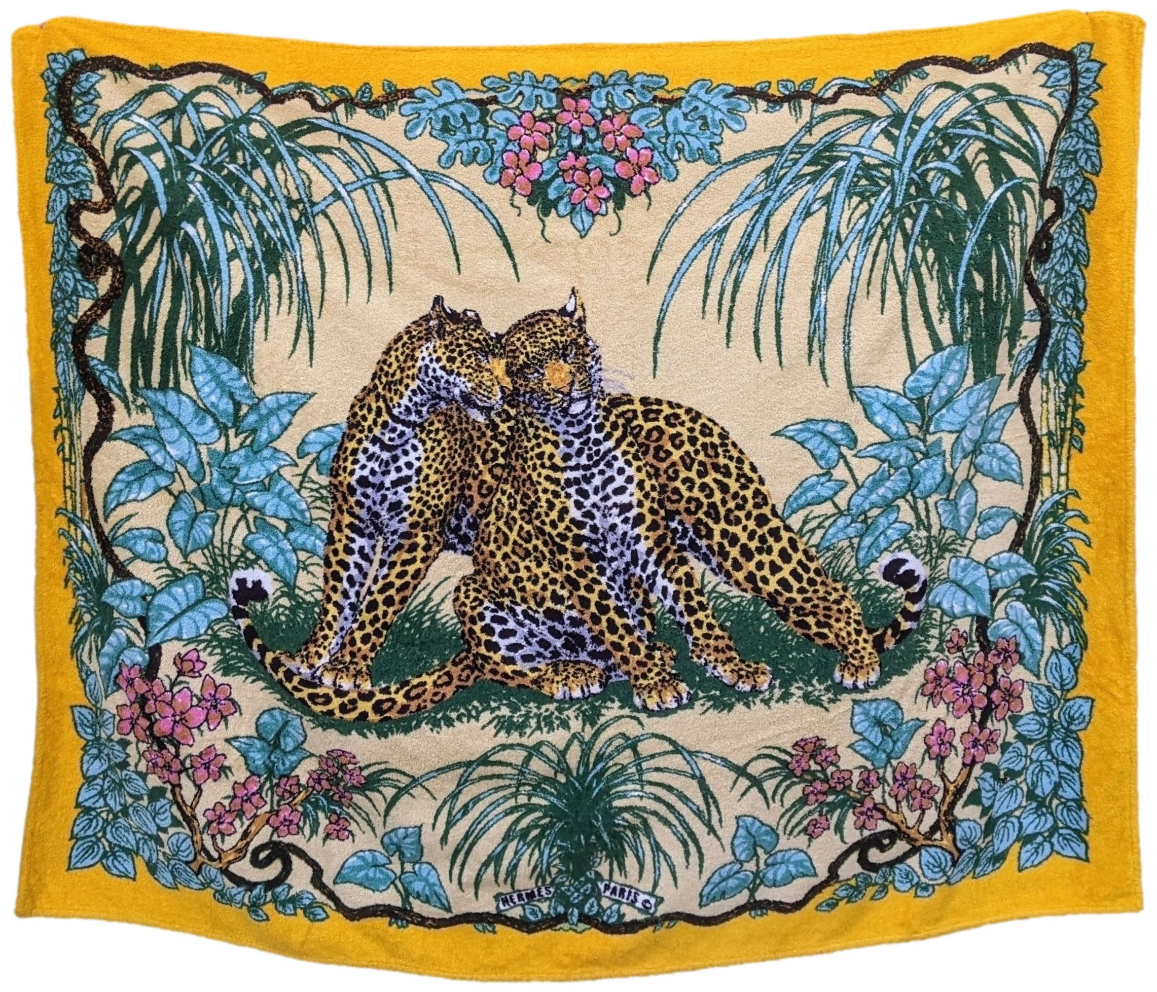 HERMES Vintage JUNGLE LOVE Tapis de Plage Terry Beach XXL 148 x 220 cm