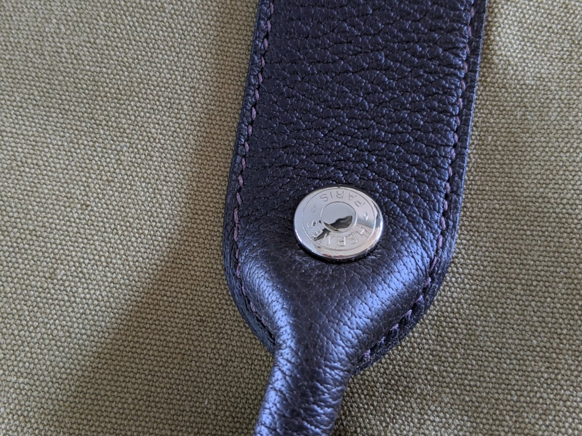 Hermes Kaki Canvas/Ebene Taurillon SAC DE PLAGE - SHOPPING TOTE CABAS BAG 45 GM, New! - poupishop