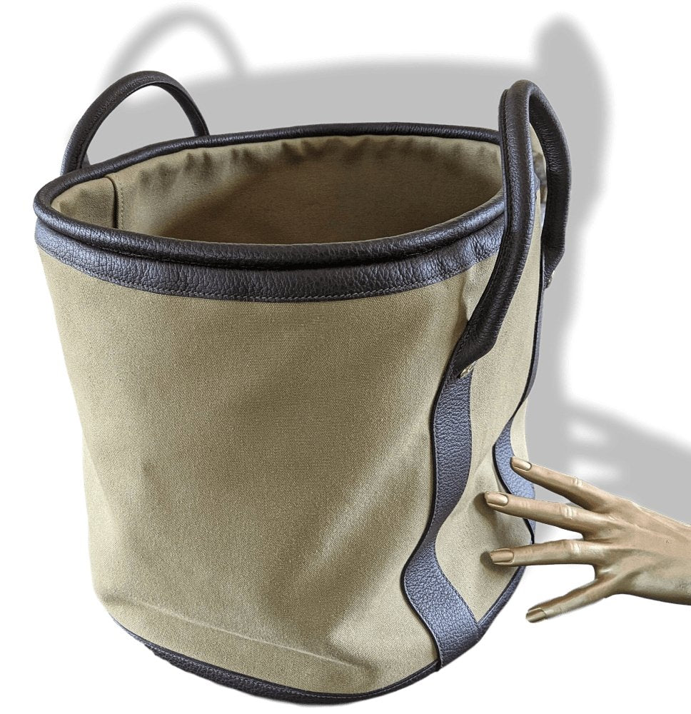 Hermes Kaki Canvas/Ebene Taurillon SAC DE PLAGE - SHOPPING TOTE CABAS BAG 45 GM, New! - poupishop