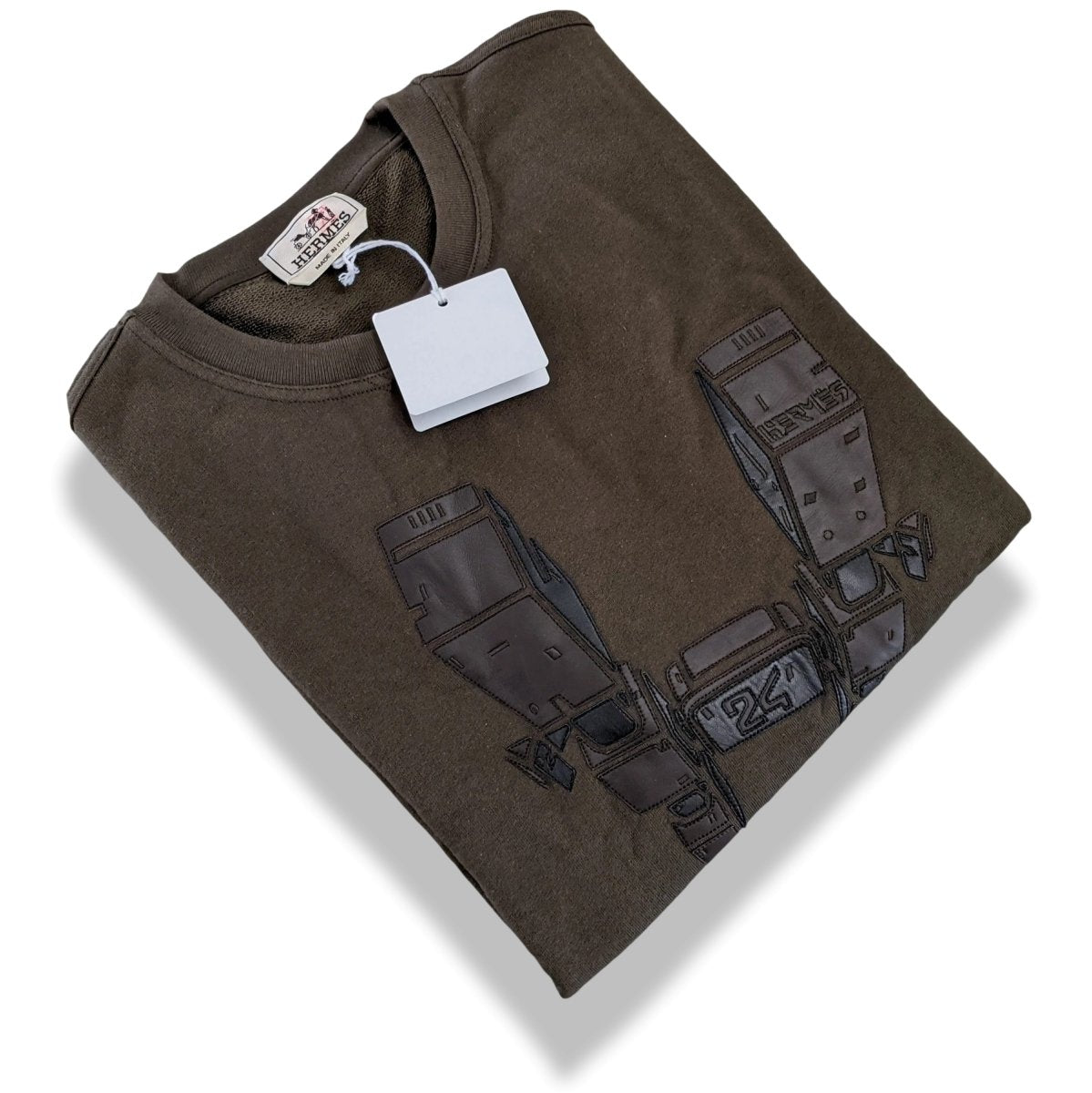 Hermes Kaki Lambskin Details Odyssee Sweat Col Rond Size M, Pur luxe, BNWT! - poupishop