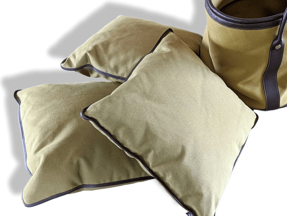 Hermes Kaki Officier Canvas/Ebene Taurilllon CUSHION, NEW! - poupishop