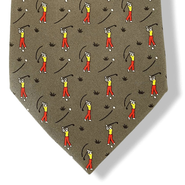 Hermes Kaki Yellow Red 5485 BIRDY Golf Twill Silk Tie 9CM, NWT in Pochette! - poupishop