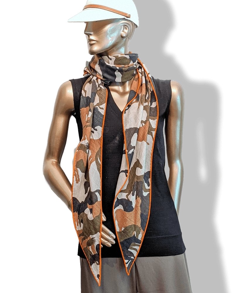 Hermes Kaki/Fauve/Orange Cashmere CHEVAUX EN CAMOUFLAGE LOSANGE GM, Men Collection, BNWTIB! - poupishop