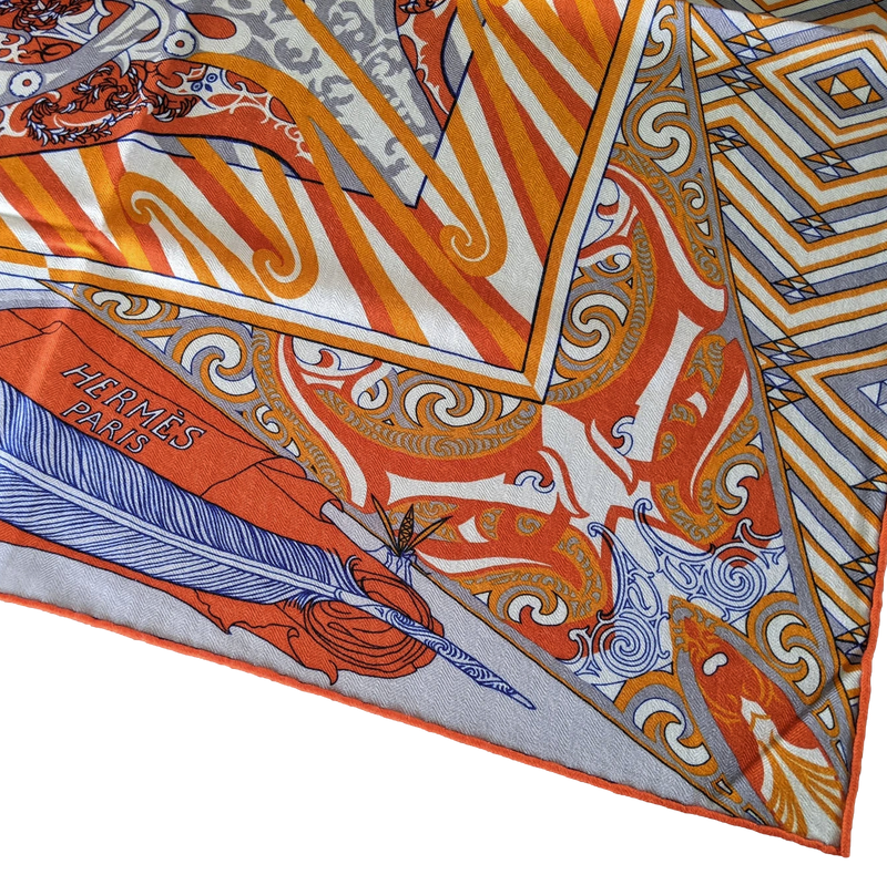 Hermes Orange/Blanc/Bleu "Kawa Ora" by Te Rangitu Netana Cashmere Shawl 140
