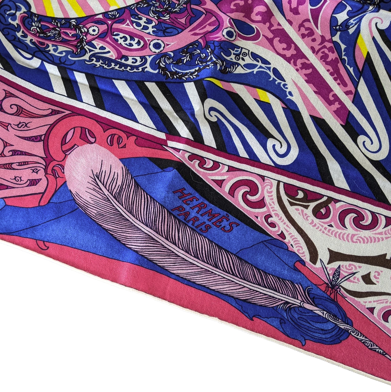 Hermes Fuchsia/Marron/Jaune "Kawa Ora" by Te Rangitu Netana Cashmere Shawl 140