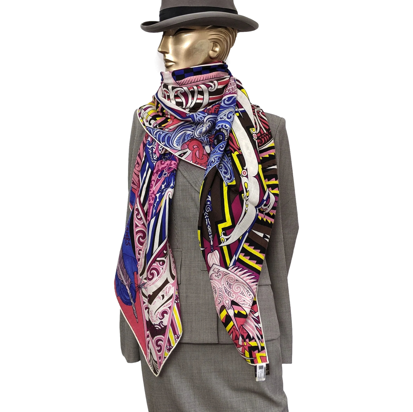 Hermes Fuchsia/Marron/Jaune "Kawa Ora" by Te Rangitu Netana Cashmere Shawl 140