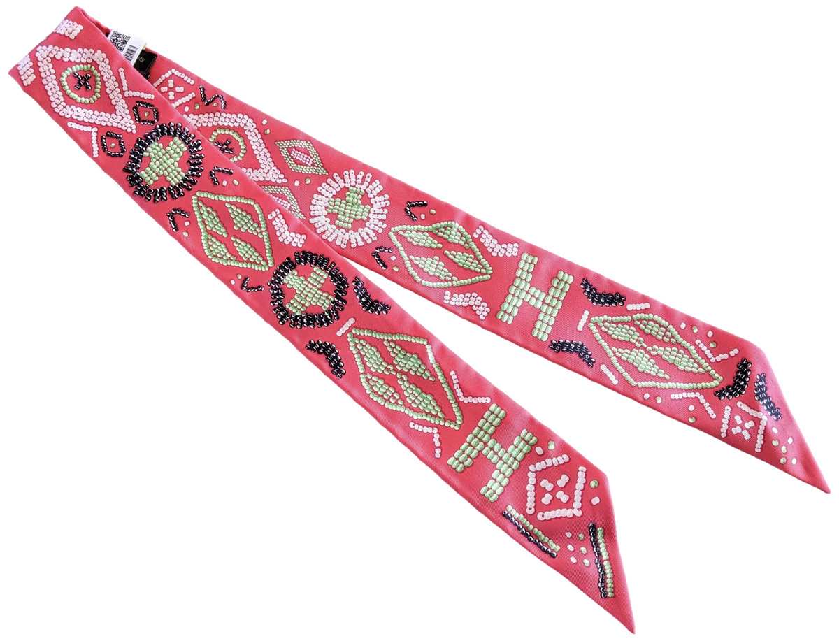 Hermes Rose/Vert/Noir "Kelly en Perles" Twilly