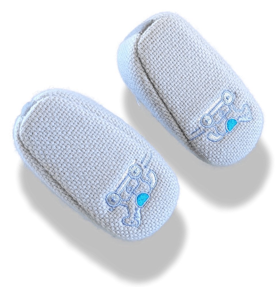 Hermes Kids Grey Cashmere and Cotton Baby Booties ADADA Embroidered, NIB! - poupishop