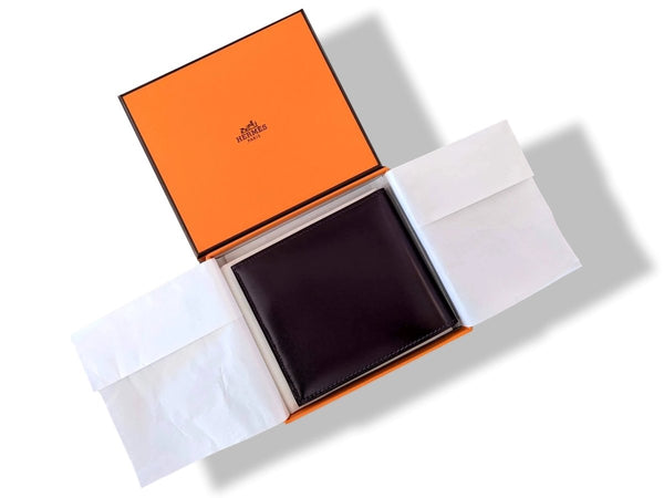 Hermes [L13] Raisin Veau Eversoft MC² COPERNIC Compact Men's Wallet, BNIB! - poupishop