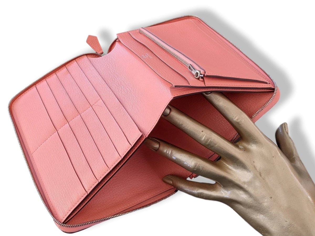 Hermes [L14] Pink Taurillon Clemence AZAP GM COMBINED WALLET Rare, BNIB! - poupishop