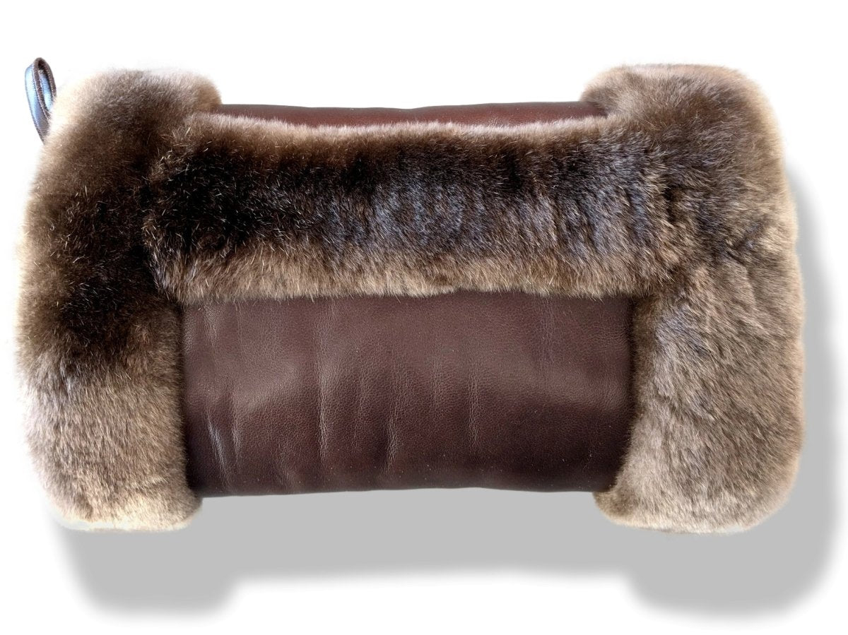 Hermes [L17] Marvelous Moka Glace Agneau/Ragondin POLE NORD MANCHON Lambskin and Nutria Fur Muff, BNIB! - poupishop