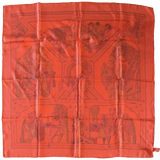 Hermes Grenaline/Corail/Rouge LA DANSE DU CHEVAL DE MARWARI by Annie Faivre Dip Dye Surteint Silk Twill Scarf Carre 90cm