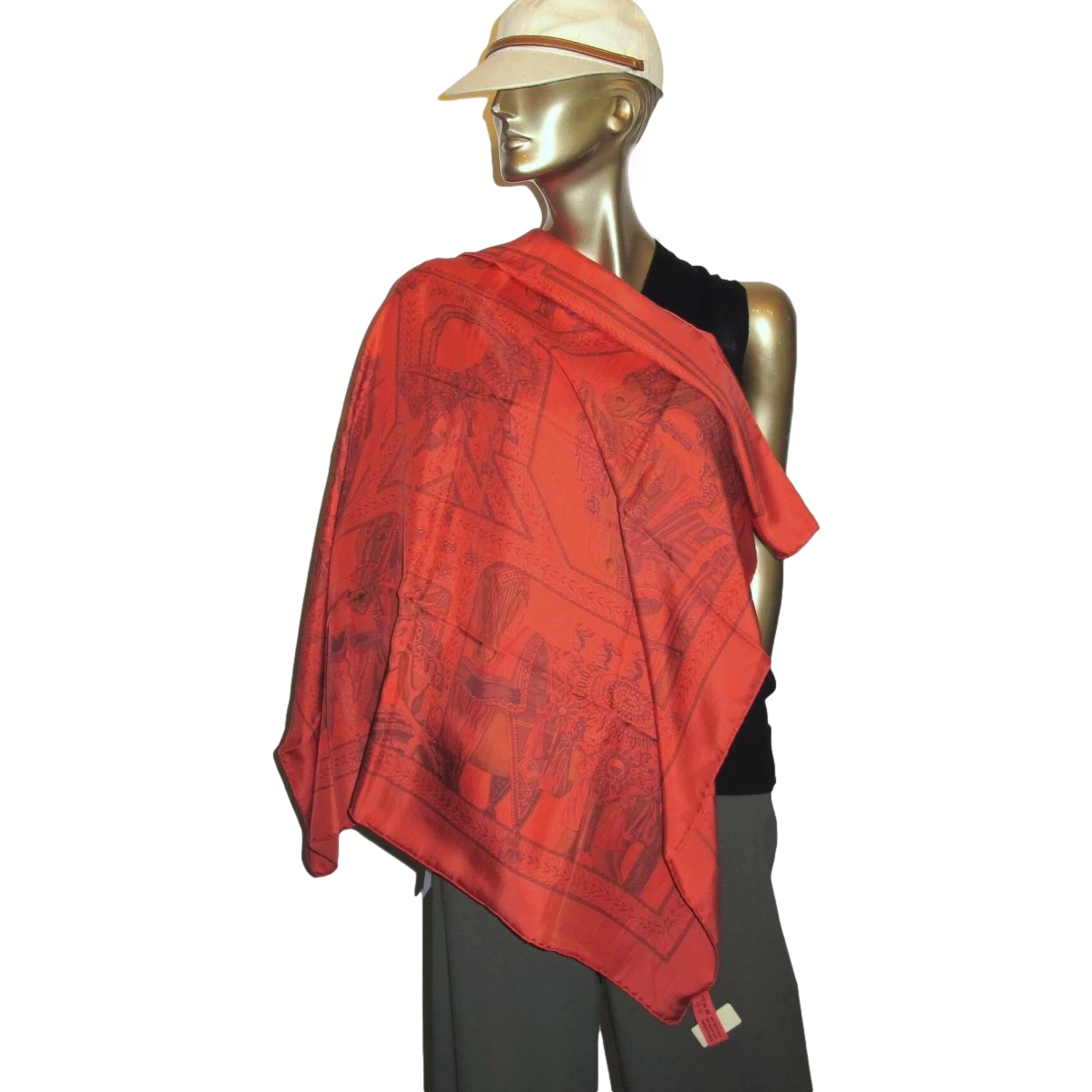 Hermes Grenaline/Corail/Rouge LA DANSE DU CHEVAL DE MARWARI by Annie Faivre Dip Dye Surteint Silk Twill Scarf Carre 90cm