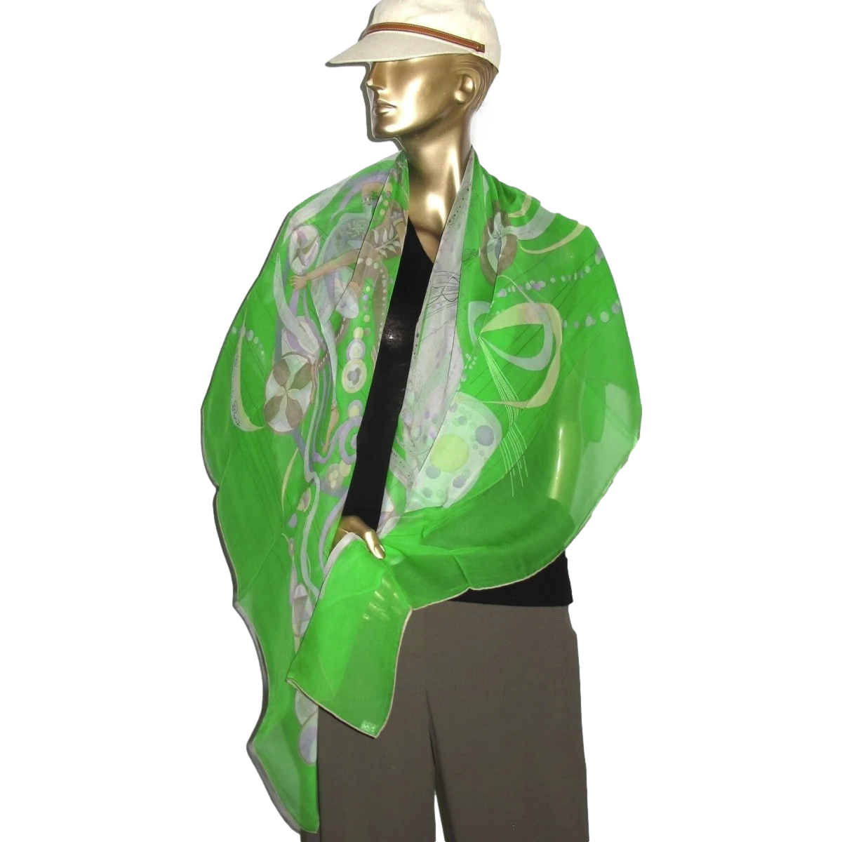 Produits Hermes Vert Vif LA DANSE DU COSMOS by Zoe Pauwels Mousseline Shawl 140