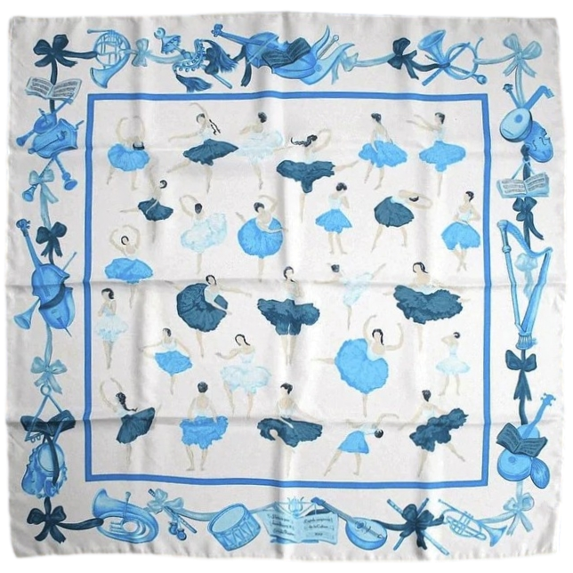 Produits Hermes 2007 Special Issue Luxembourg "La Danse" with Blanc Matte Overlay Twill 90cm Limited
