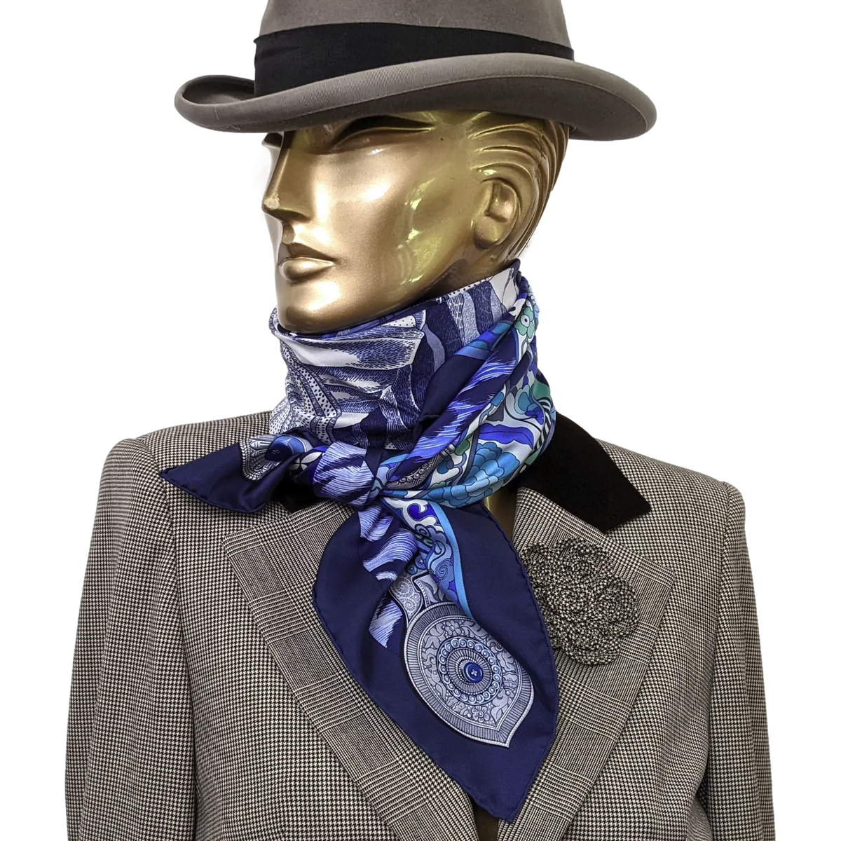 Hermes 2009 cw07 Marine/Cobalt "La Femme aux semelles de Vent" by Aline Honore Twill 90cm