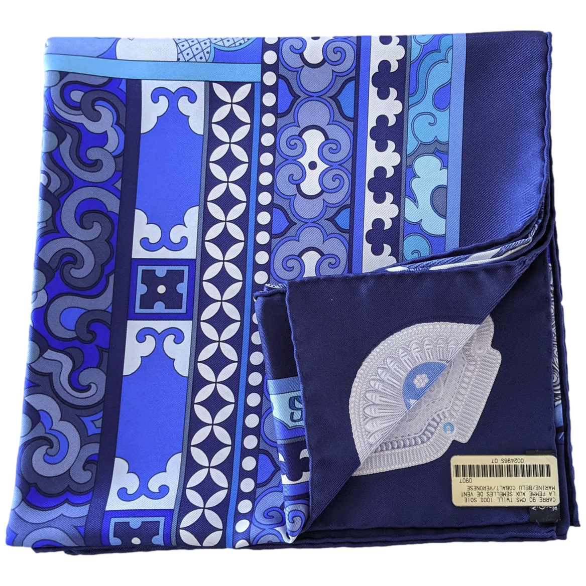 Hermes 2009 cw07 Marine/Cobalt "La Femme aux semelles de Vent" by Aline Honore Twill 90cm
