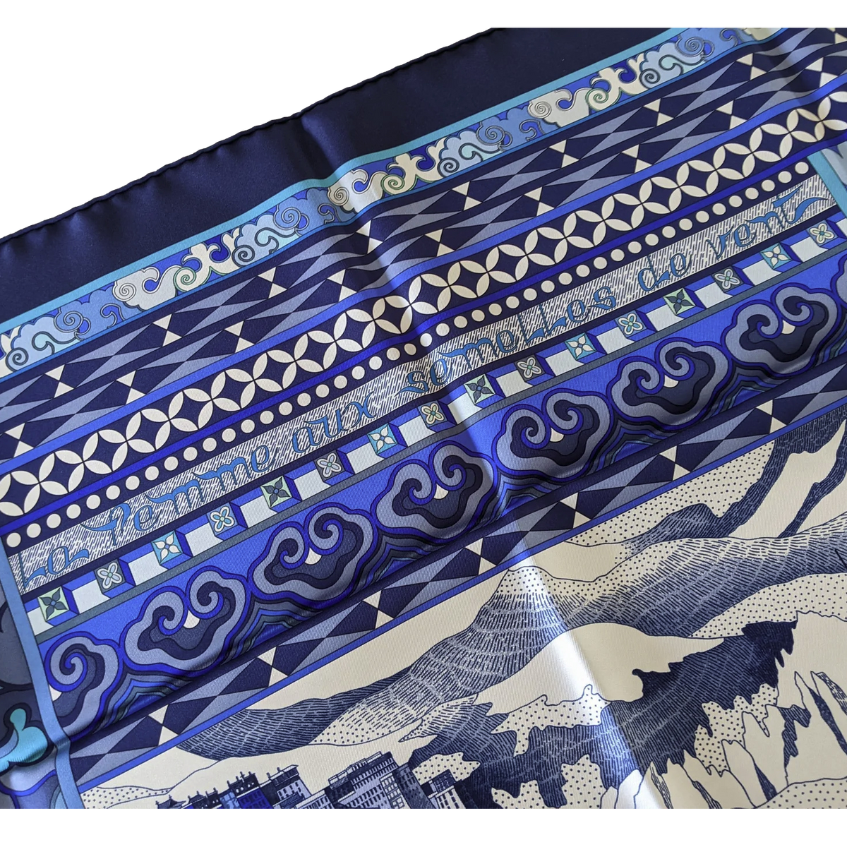 Hermes 2009 cw07 Marine/Cobalt "La Femme aux semelles de Vent" by Aline Honore Twill 90cm