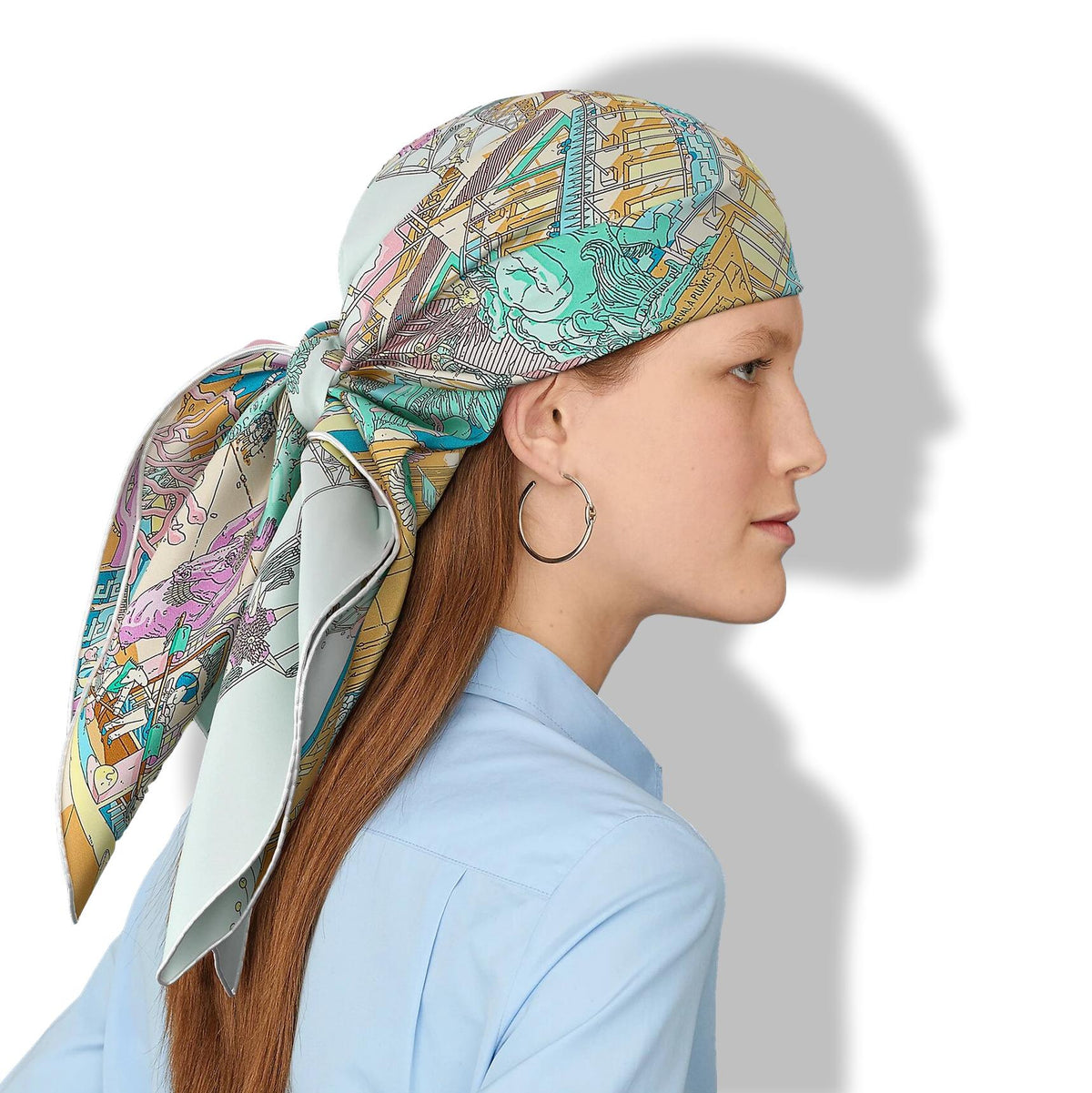 Hermes [AC6] Mauve/Aqua/Camel LA LEGENDE DU CHEVAL A PLUMES by Ugo Gattoni Twill Carre 90 cm, BNWTIB!
