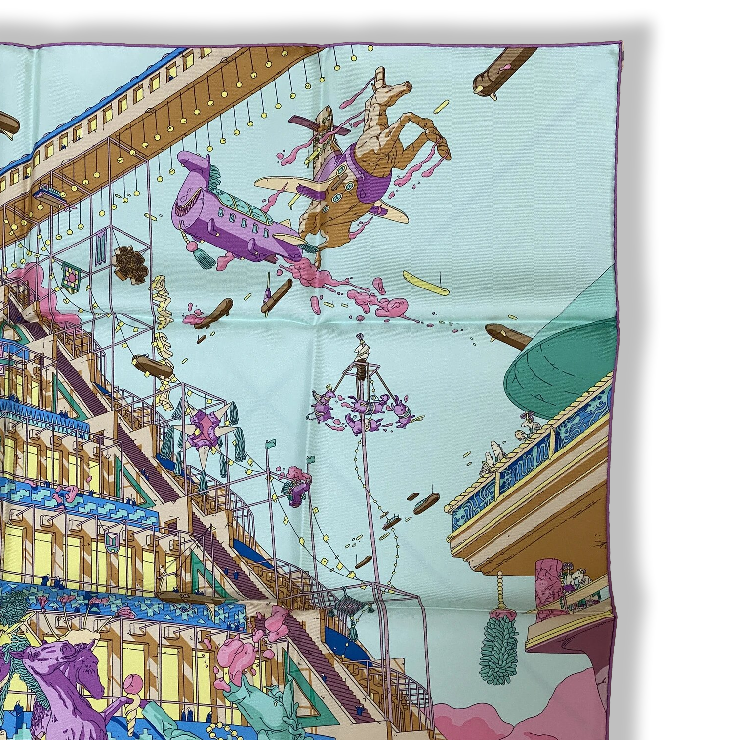 Hermes Mauve/Aqua/Camel LA LEGENDE DU CHEVAL A PLUMES by Ugo Gattoni Twill 90, BNWTIB!
