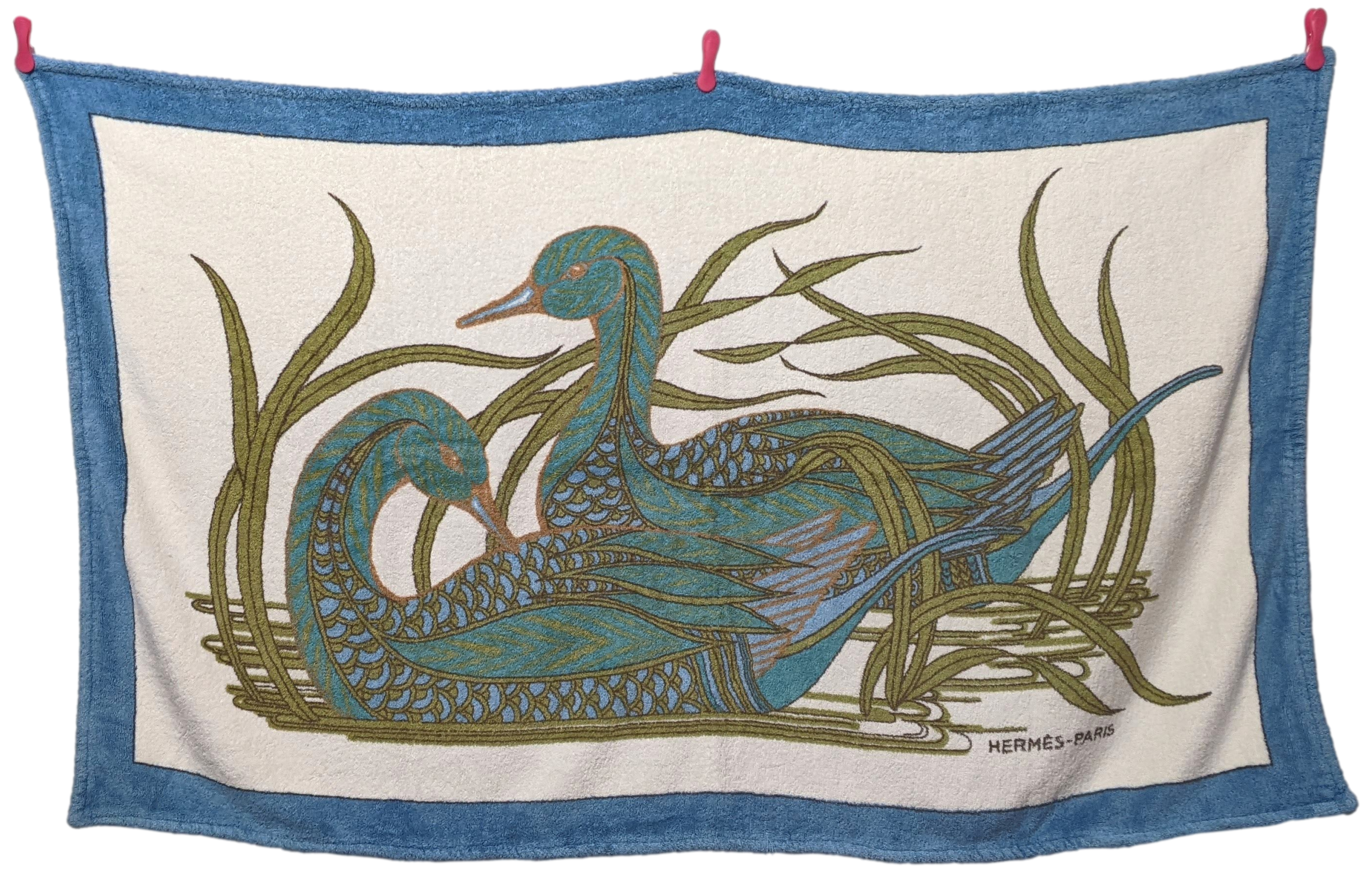 Hermes Vintage "La Mare aux Canards" by Daphné Duchesne Cotton Terry Beach Towel, 90 x 150 cm