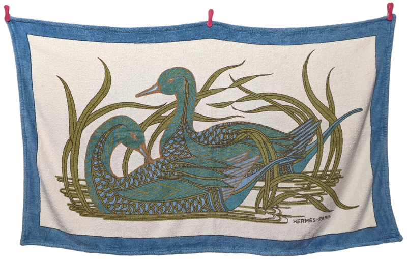 Hermes Vintage "La Mare aux Canards" by Daphné Duchesne Cotton Terry Beach Towel, 90 x 150 cm