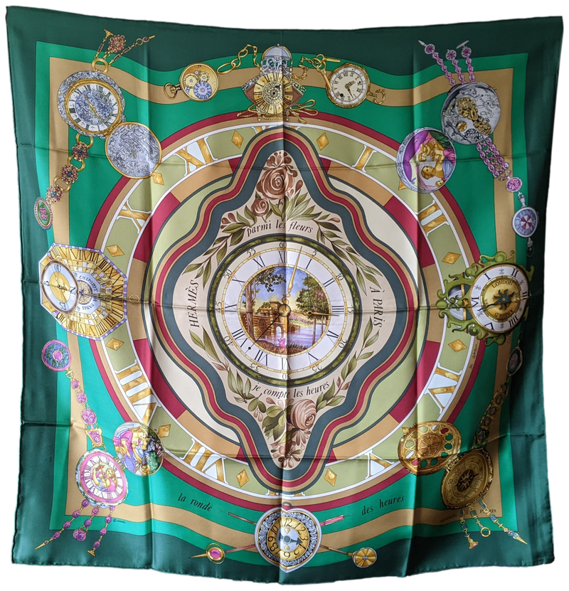 HERMES 2000s LA RONDE DES HEURES Twill Silk Scarf 90