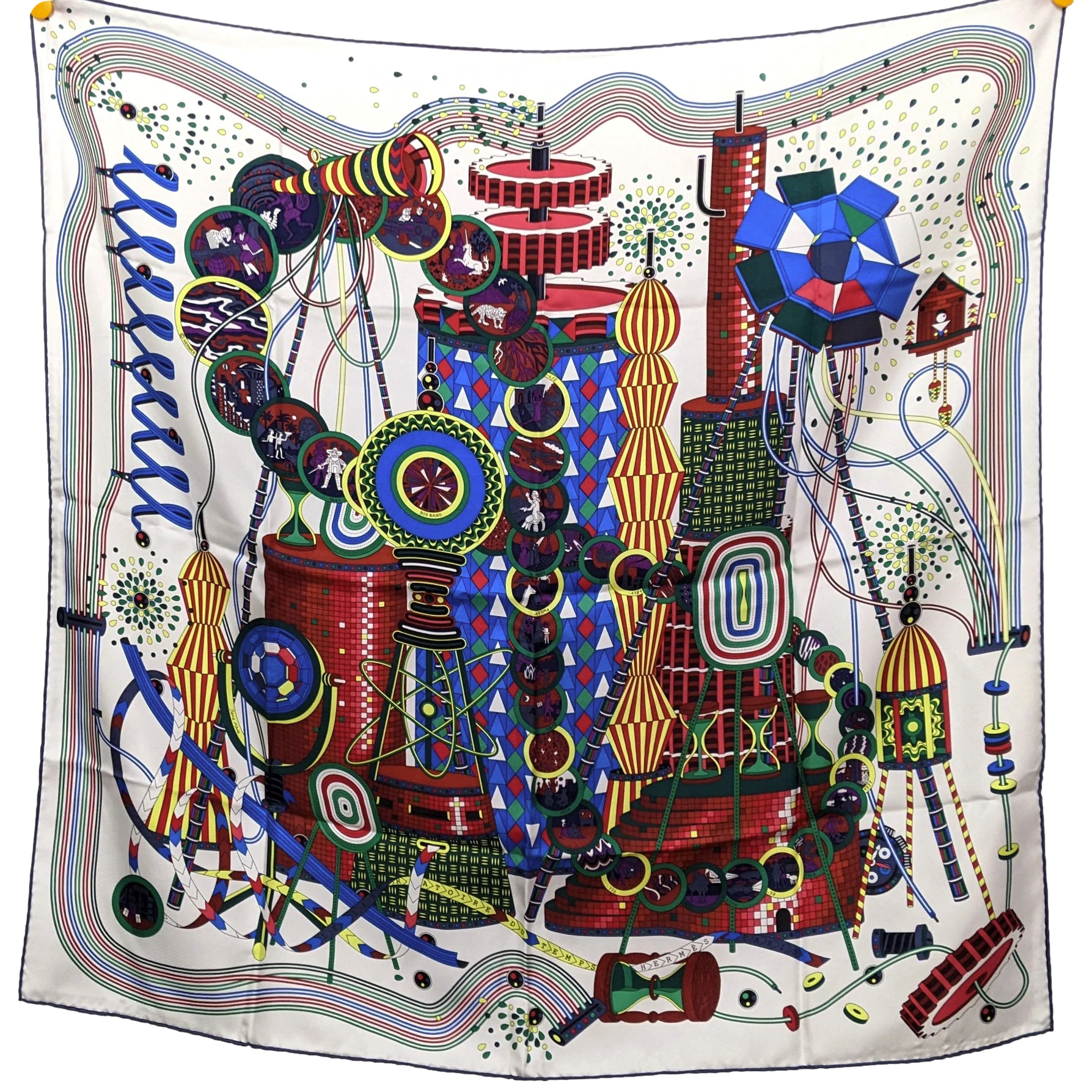 Hermes 2012 Blanc/Multi "Laboratoire du Temps" by Pierre Marie Twill 90 cm
