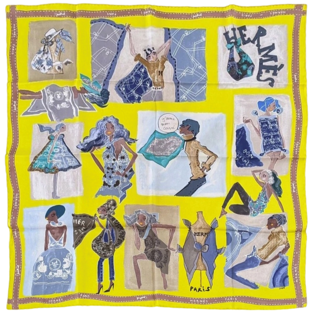 Produits Hermes 2011 Jaune J'aime mon Carre by Saw/ Adaptation Studio Vintage Silk 70