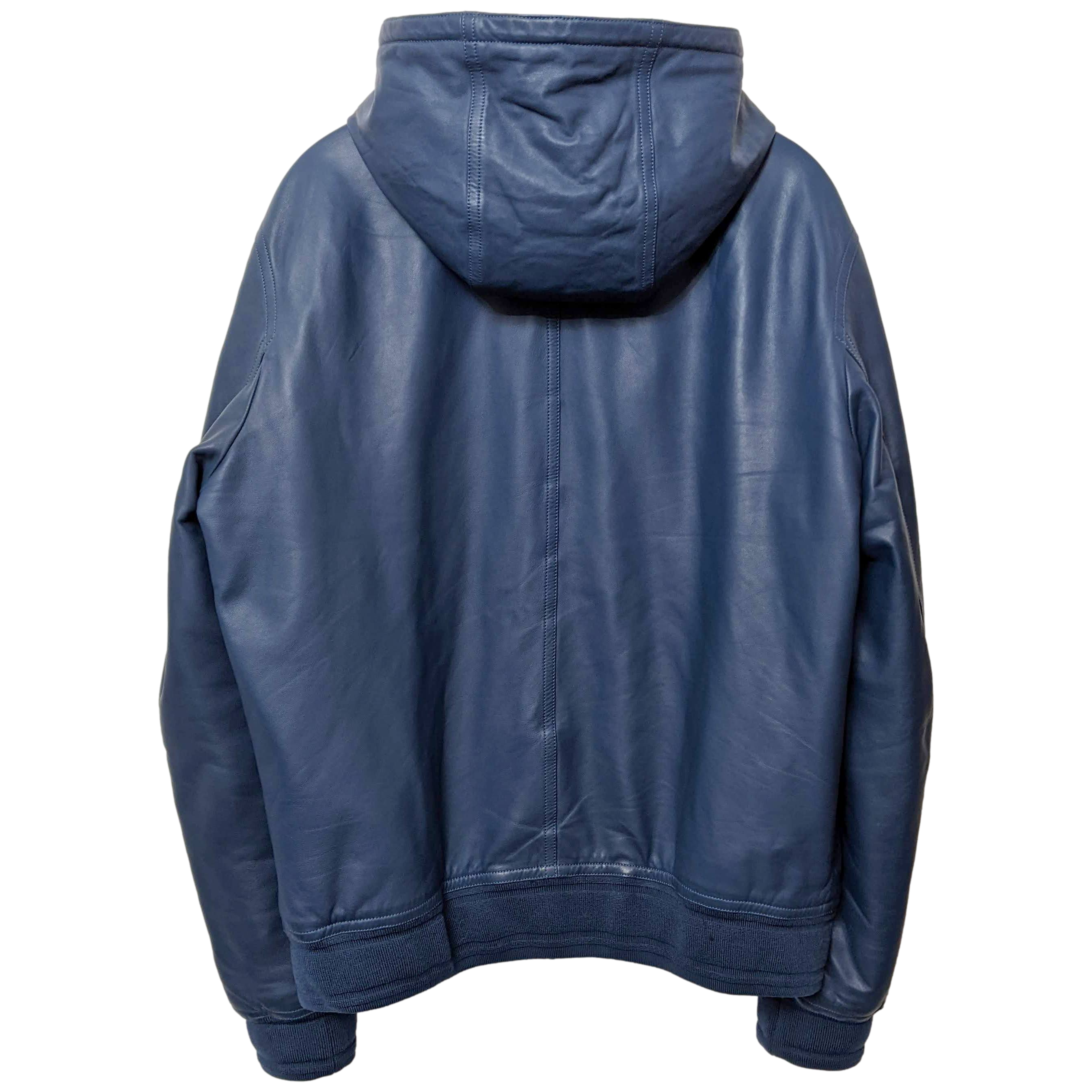 Hermes Men's Bleu de Prusse Lambskin Reversible Hooded Jacket Sz54