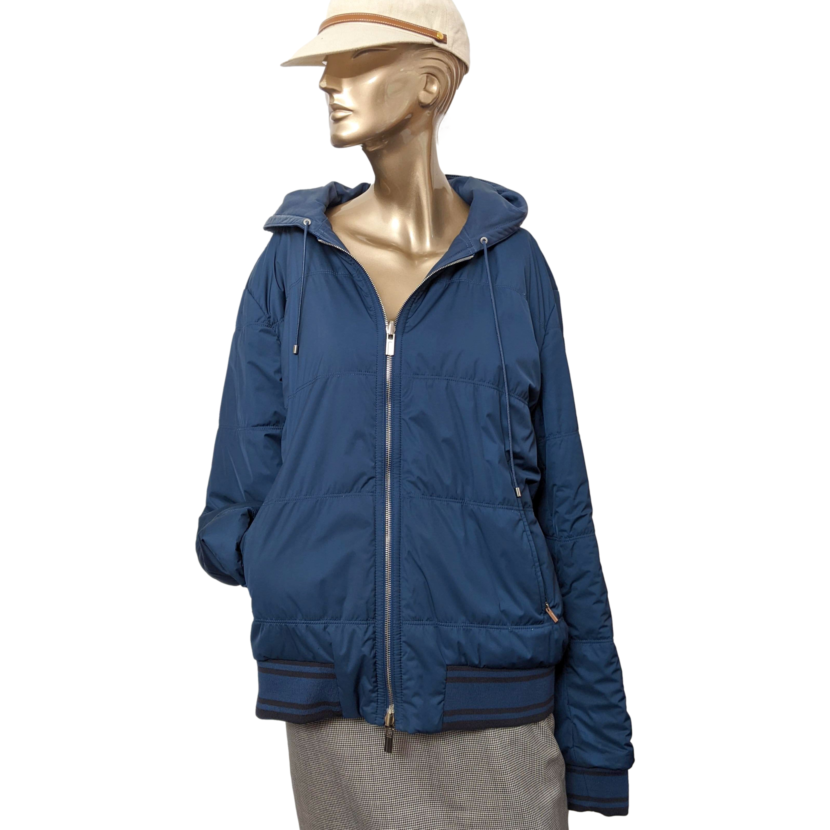 Hermes Men's Bleu de Prusse Lambskin Reversible Hooded Jacket Sz54