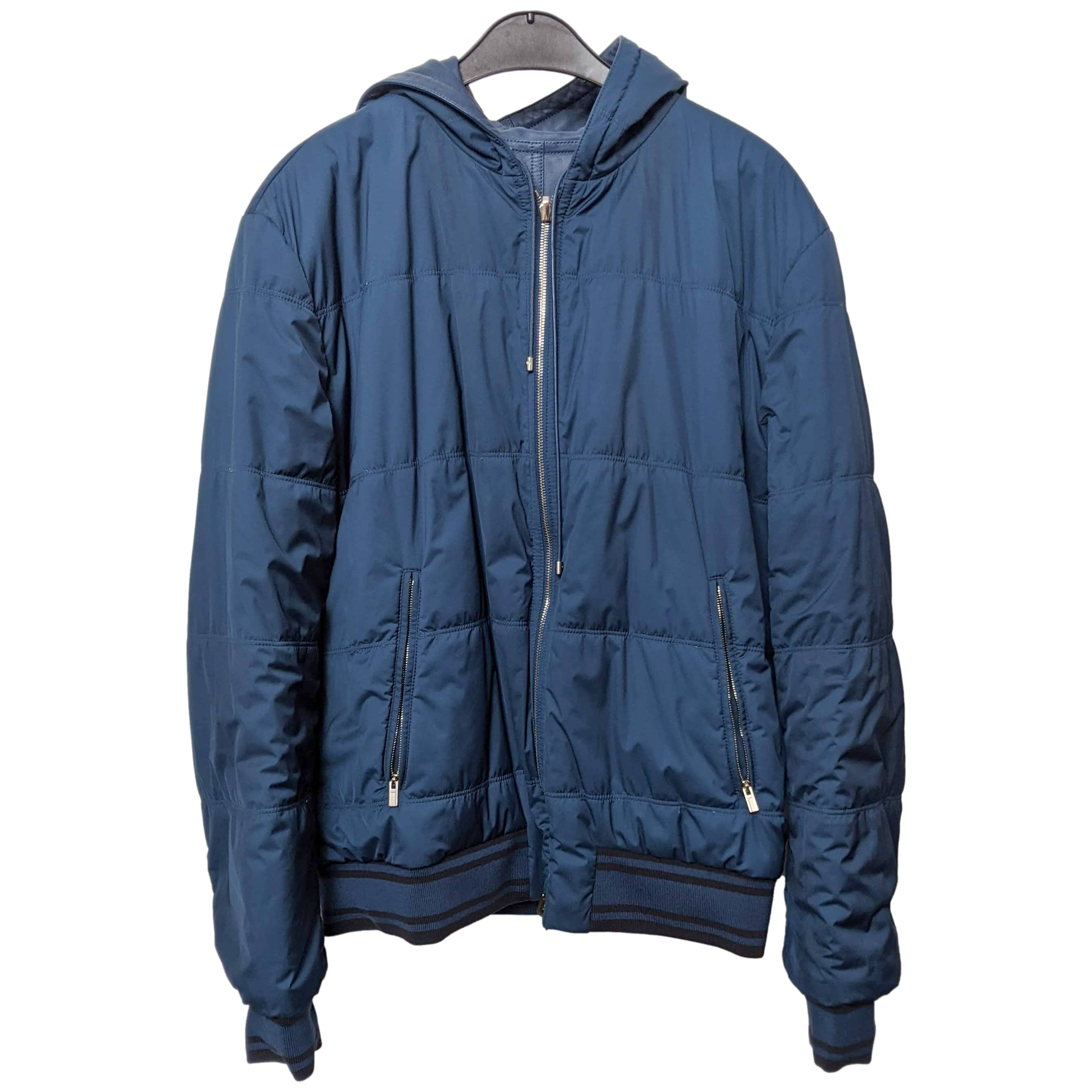 Hermes Men's Bleu de Prusse Lambskin Reversible Hooded Jacket Sz54