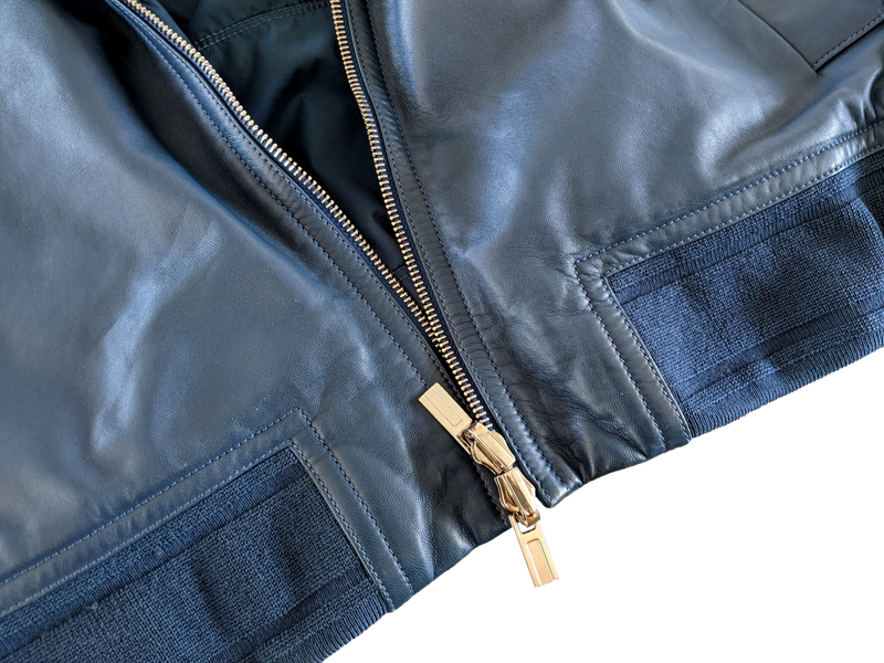Hermes Men's Bleu de Prusse Lambskin Reversible Hooded Jacket Sz54