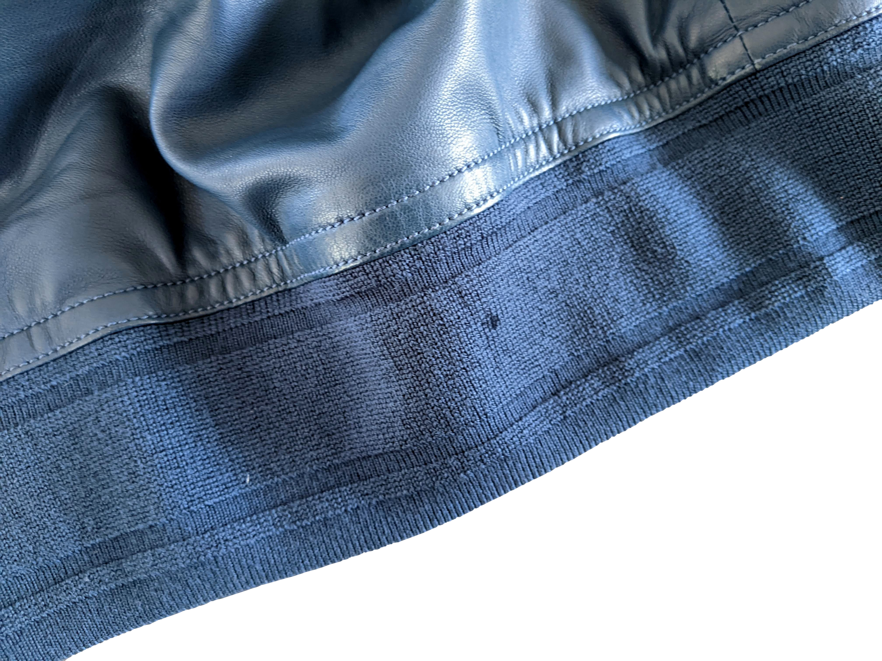 Hermes Men's Bleu de Prusse Lambskin Reversible Hooded Jacket Sz54