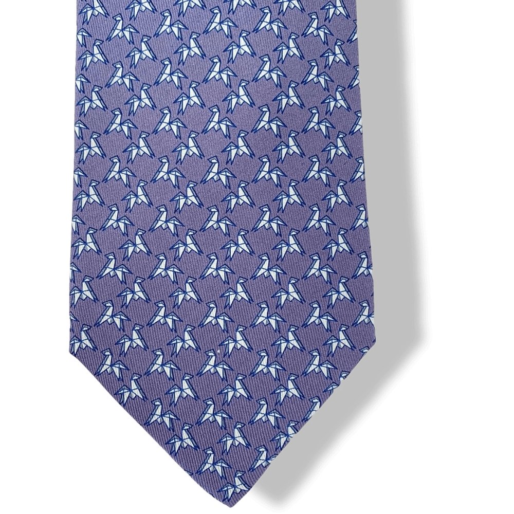 Hermes Lavander Pale Blue ORIGAMI HORSE TWILLBI Twill Silk Tie 8cm, NWT in Pochette! - poupishop