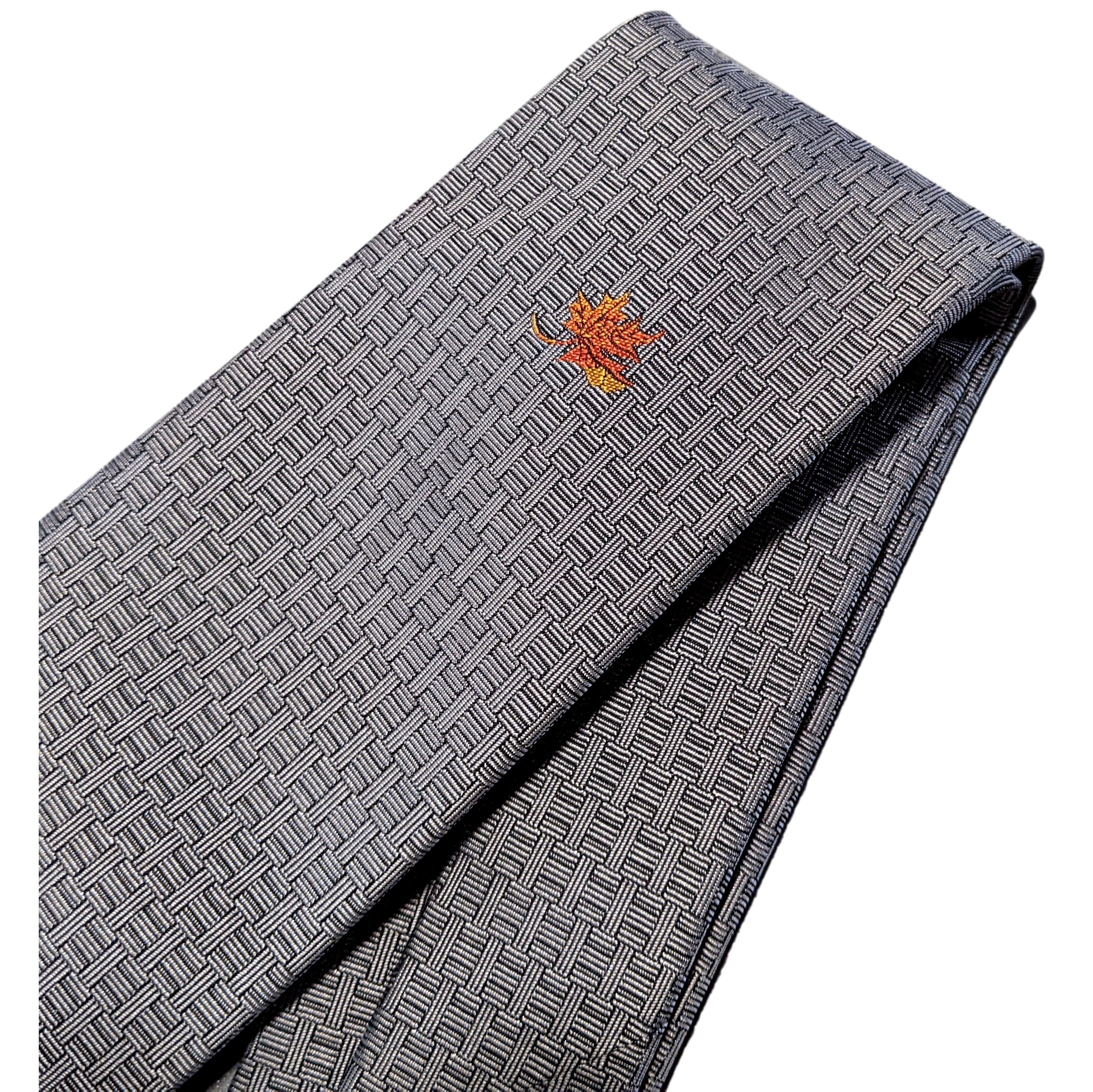 Produits Hermes Gris/Orange Soie Lourde brodee Embroidered "Leaf" Thick Silk Tie, 8.5 cm