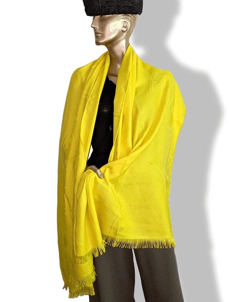 Hermes Lemon Yellow Fringed NEW LIBRIS Etole 85% Cashmere/15% Silk 75 x 210 cm, BNWT! - poupishop
