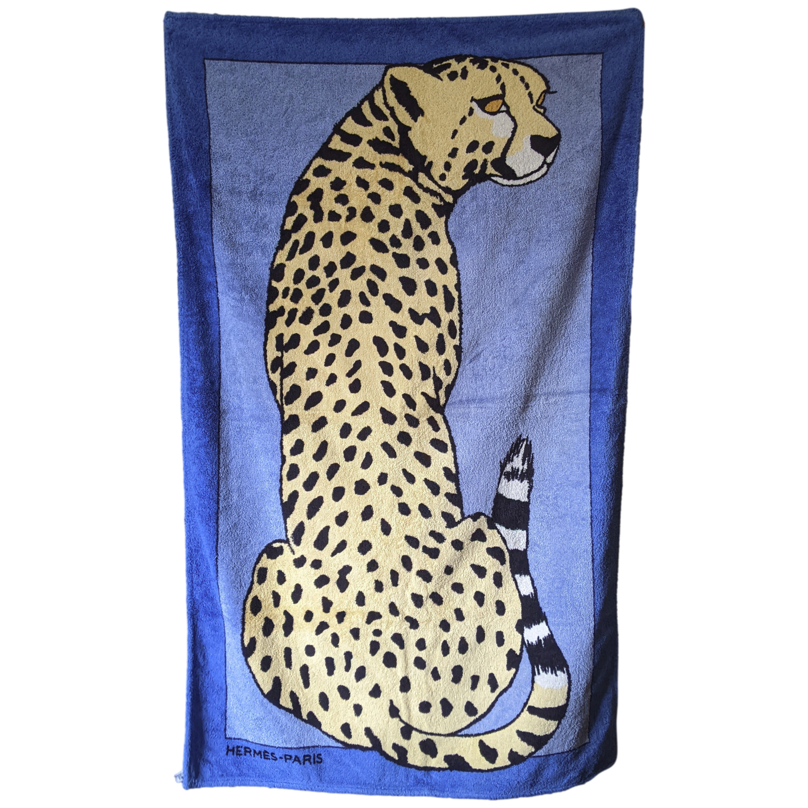 Produits Hermes Bleu "Leopard" Tapis de Plage Terry Beach Towel 90 x 150 cm