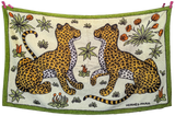 Hermes Vintage Green White " Leopards" Cotton Terry Beach Towel 90 x 150