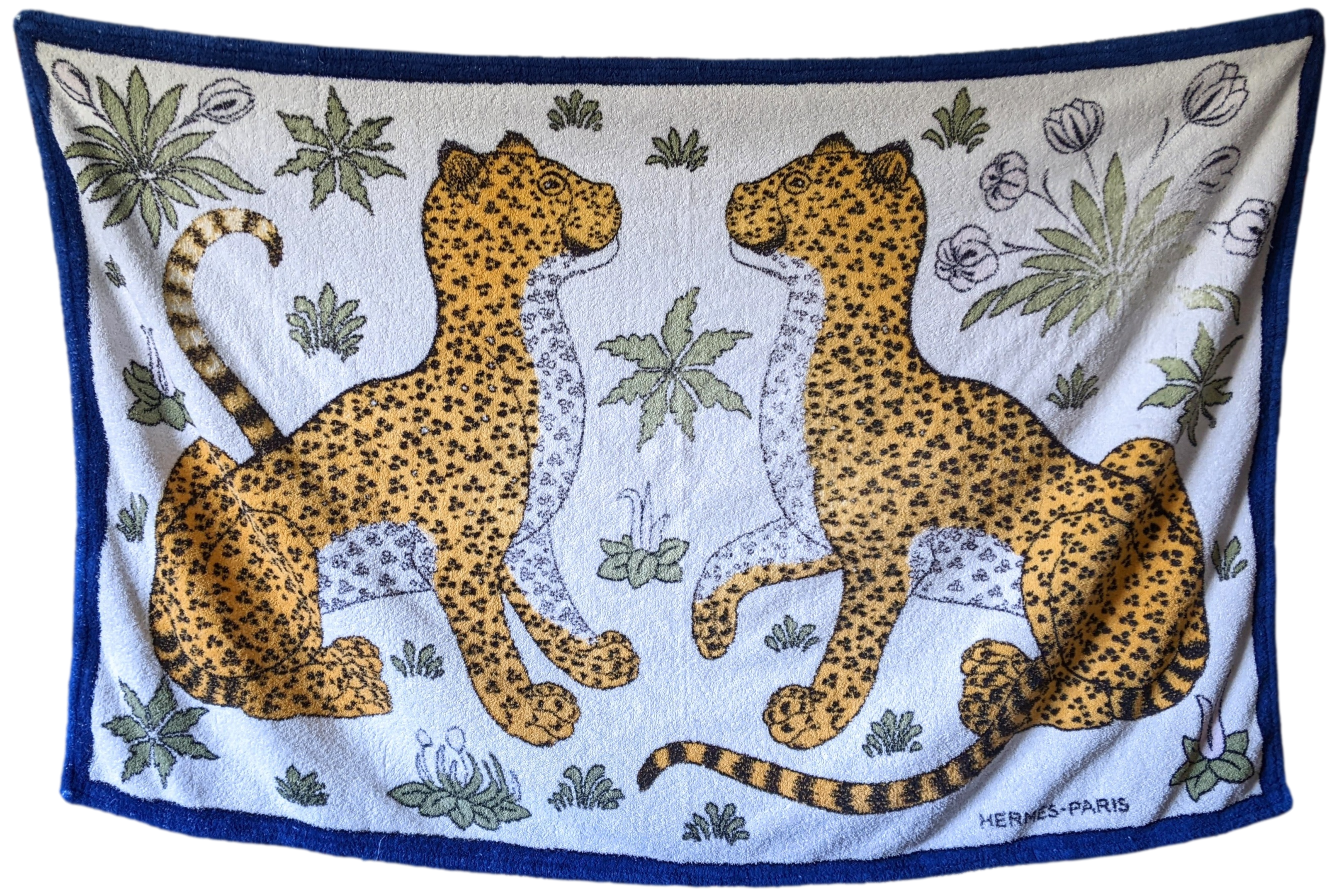 HERMES Vintage LEOPARDS Tapis de Plage Terry Beach Towel 90 x 150 cm 