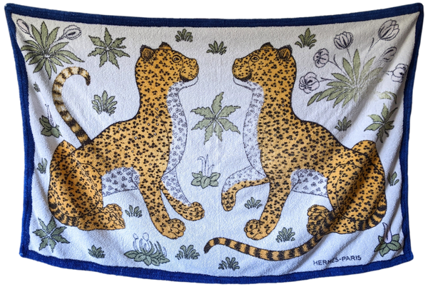 HERMES Vintage LEOPARDS Tapis de Plage Terry Beach Towel 90 x 150 cm 