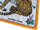 Hermes Vintage Orange/White " Leopards" Cotton Terry Beach Towel 90 x 150