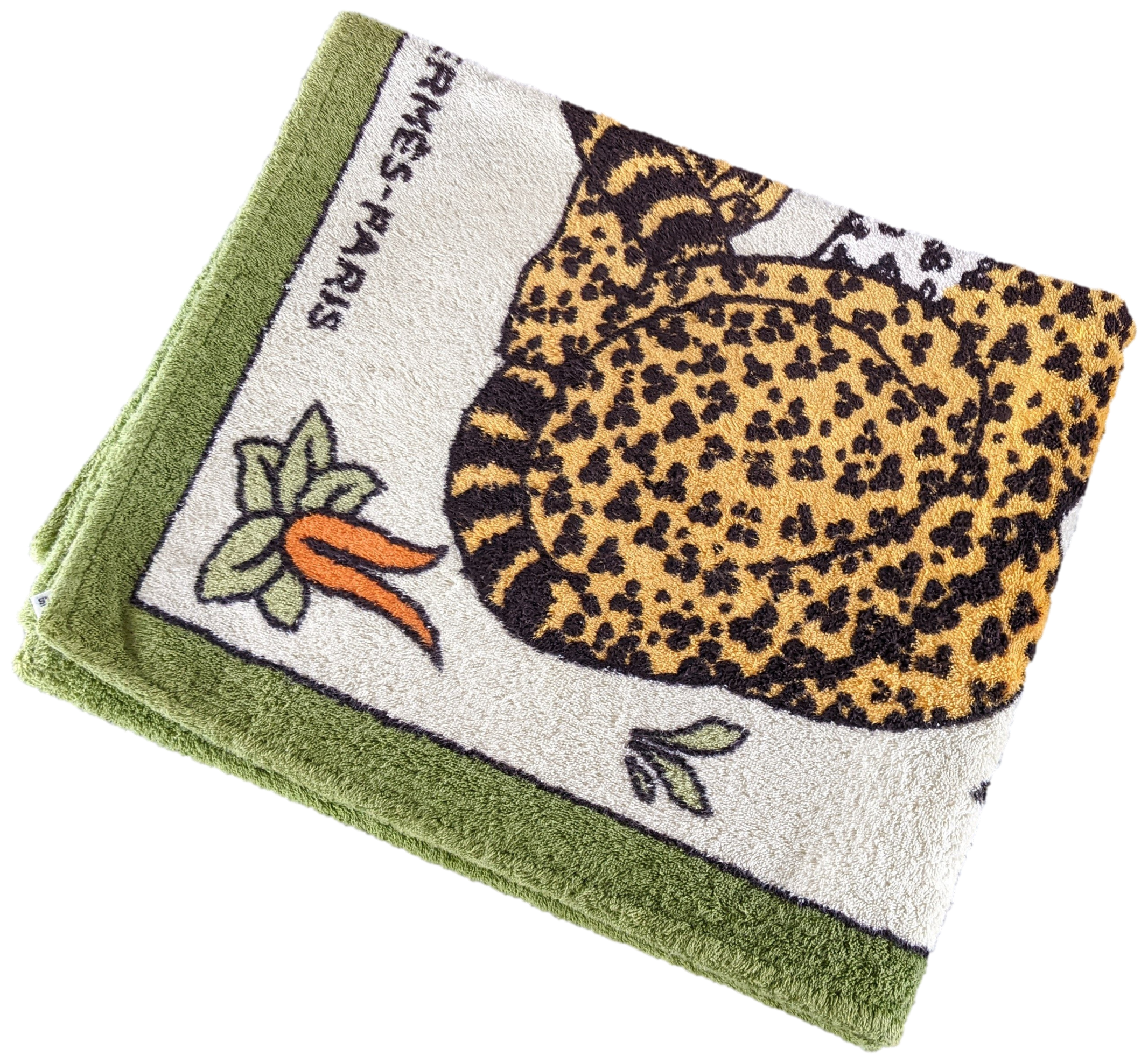 Hermes Vintage Green White " Leopards" Cotton Terry Beach Towel 90 x 150