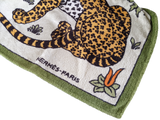 Hermes Vintage Green White " Leopards" Cotton Terry Beach Towel 90 x 150
