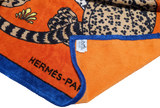 Produits Hermes Blue/Orange " Leopards" Cotton Terry Beach Towel 90 x 150