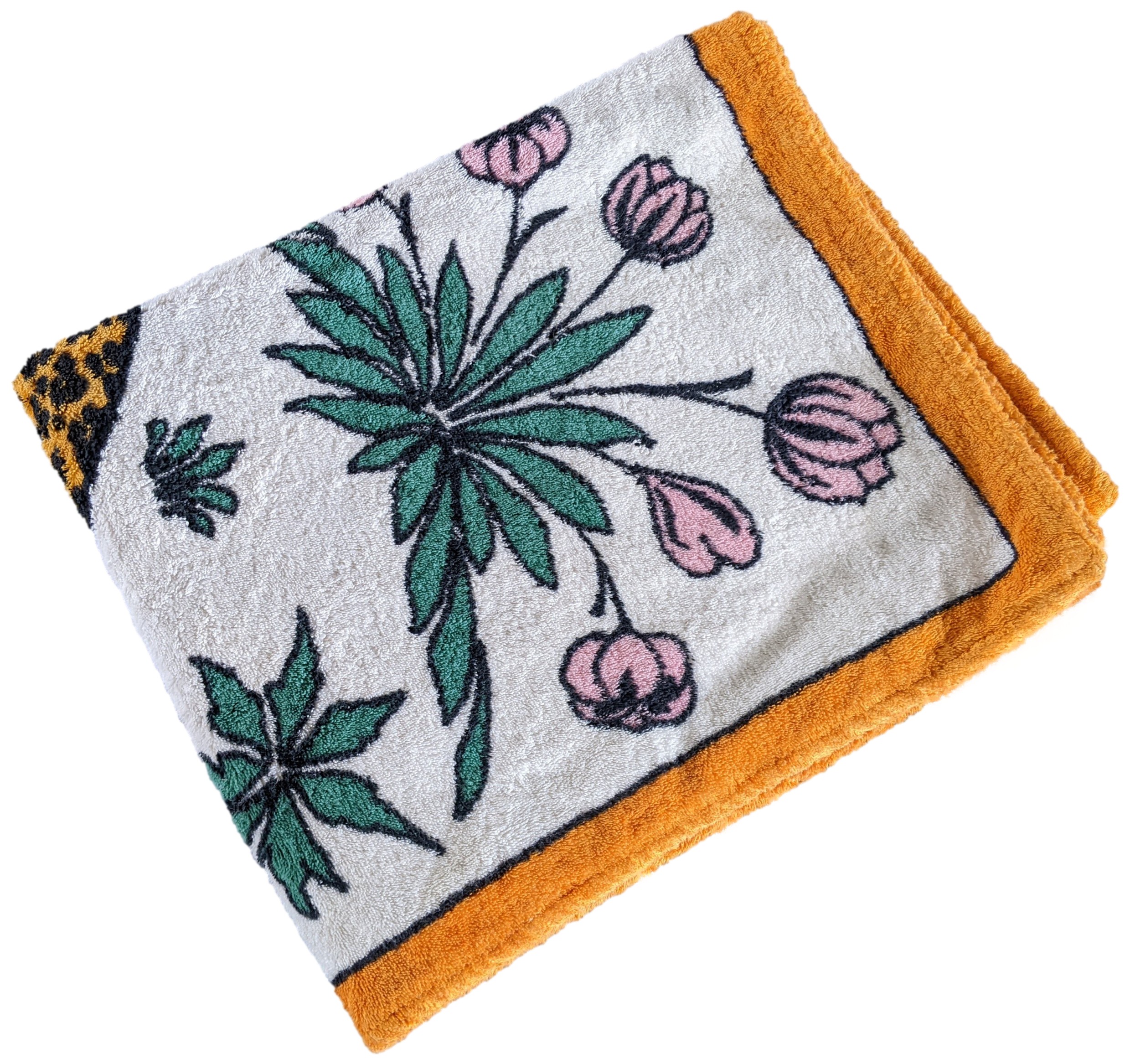Hermes Vintage Orange/White " Leopards" Cotton Terry Beach Towel 90 x 150